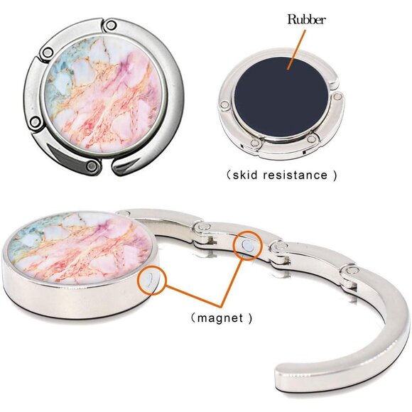 Foldable Marble Purse Hooks 6 Pack Womens Desk Hangers Portable Bag Holders - Picture 3 of 6